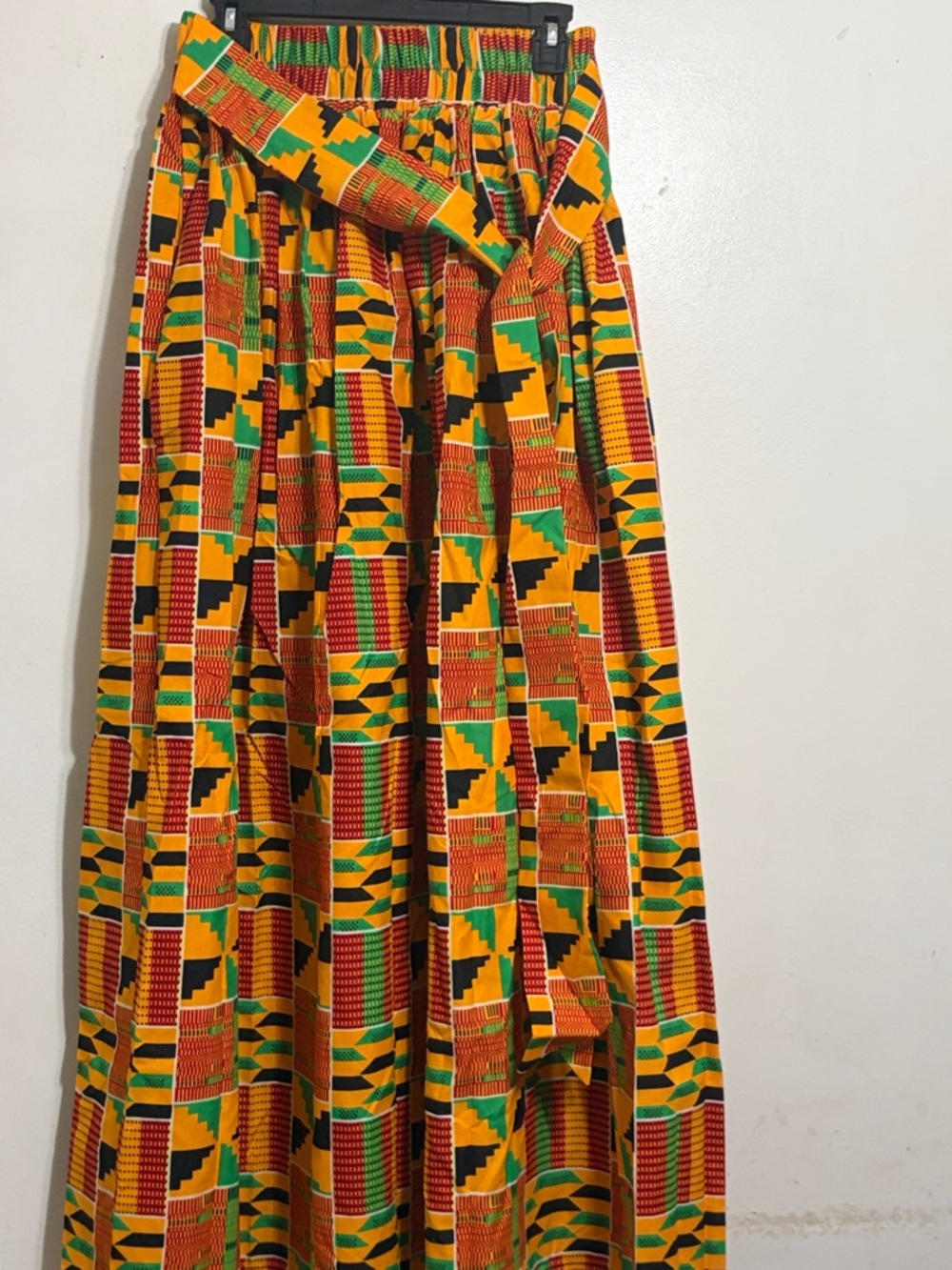 Kente-Inspired Maxi Skirt in Yellow, Green & Red waistband elastics sz One size